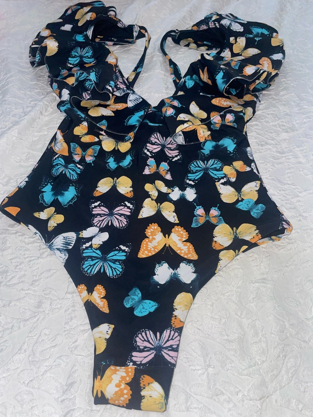 BuddyLove Sz Small NWOT Elenora Ruffle Shoulder One-Piece Swimsuit - "Mariposa" - Picture 5 of 16